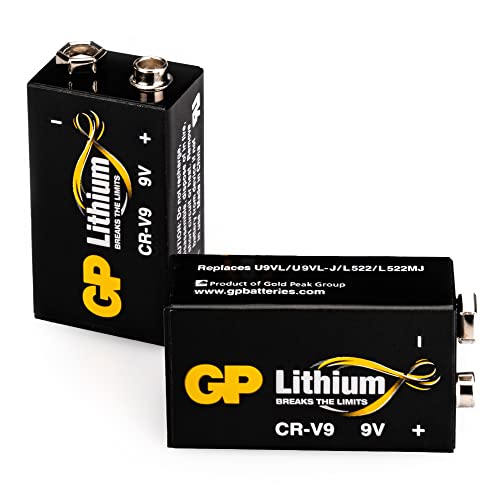 GP Lithium 9V Block Batterien, 9 Volt Lithium Li-MnO2, 10 Jahres Batterie Longlife (2 Stück 9v Block Lithium) ideal z.B. als Rauchmelder Batterie, für Feuermelder, Mikrofone etc.