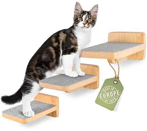 WOOWOOD®️ Kletterwand Katzen | Katzentreppen 3er-Set | Katzentreppe Wand | Katzenleiter | Katzenwand Klettern | Catwalk Katzen | Größe M