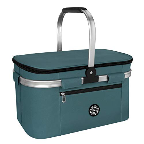 wildya Picknickkorb 27L, Thermo Einkaufskorb Kühltasche faltbar, Isolierter Korb, Outdoor Kühlbox für unterwegs, Kühltasche für den Außenbereich
