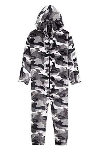 CityComfort Onesie Kinder Fleece Overall Jumpsuit Schlafanzug Jungen Mädchen Extra Weich Einteiler Ganzkörperanzug Schlafoverall Pyjama Strampelanzug 7-14 Jahre (Grau Arctic, 11-12 Jahre)
