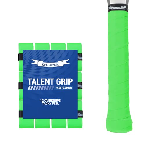 G-Lueck 12er Set Tennis Griffband Talent Grip | 0,60mm Stärke | Overgrip für Squash Badminton Schläger & Kicker inkl. selbstklebendes Abschlußband | sehr griffig, Anti-Rutsch (Grün)