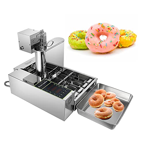 Automatische Donut Maker Maschine 4 Reihen, 2000 W Donut Maker Donut Snack Maschine aus Edelstahl,Kommerzielle Donut Friteuse,5,5L Hopper Donut Maschine,Donut Maker mit einstellbarer Dicke, Auto Flip