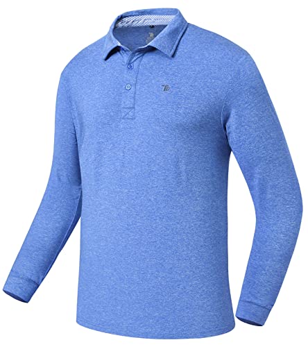 donhobo Herren Poloshirt Langarm Polokragen mit Knopfleiste Regular Fit Basic Polyester Elegante Polohemd für Männer Golf T-Shirt Blau XL
