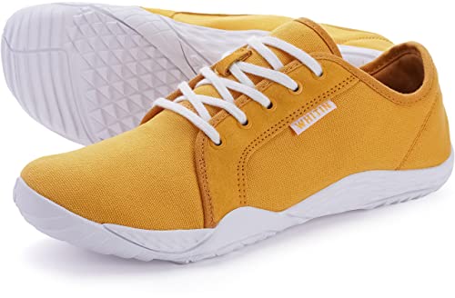 WHITIN Herren Canvas Barfussschuhe Sneaker Barfußschuhe Traillaufschuh Barfuss Schuhe Barfuß Barfußschuh Trekkingschuhe Laufschuhe Männer Tennisschuhe Straßenlaufschuhe Gelb gr 44 EU
