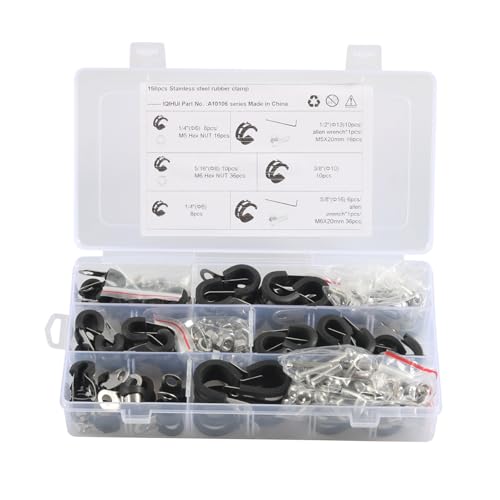 KMGDM 5 Arten von Edelstahl-Kabelklemmen, gummiert, verstellbar, gepolstert, geeignet für Schlauch- und Rohrbefestigung