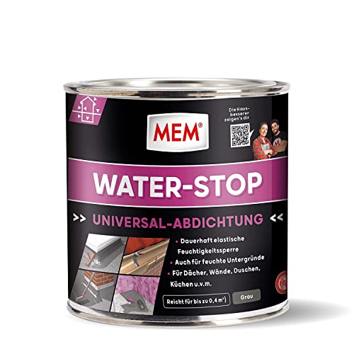 MEM Water Stop,Universalabdichtung und Feuchtigkeitssperre,Optimal geeignet für die Innen-und Außenanwendung, Lösemittel-, silikon-und bitumenfrei, Dichtet sofort, Grau, 1kg ,Verpackung kann abweichen
