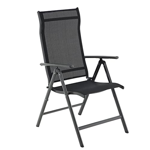 SONGMICS Gartenstuhl, Klappstuhl, Outdoor-Stuhl mit robustem Aluminiumgestell, Rückenlehne 8-stufig verstellbar, bis 150 kg belastbar, schwarz GCB02BK