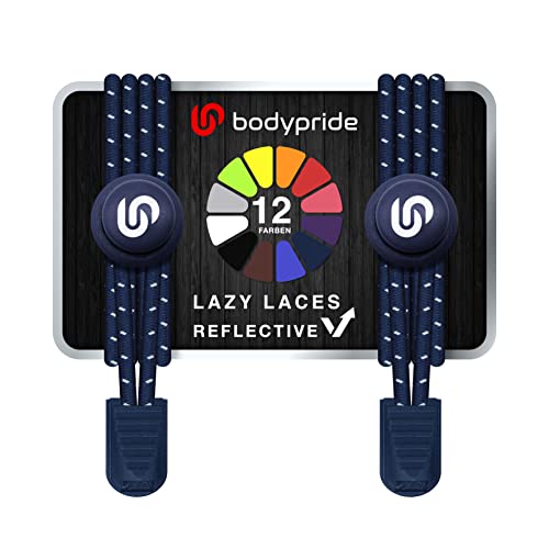BODYPRIDE Premium Lazy Laces [ 12 Farben ] Elastische Schnellverschluss - Schnürsenkel ohne Binden | Schnellschnürsystem mit Reflektoren für Sport, Marathon, Triathlon, Kinder, Senioren | 120 cm