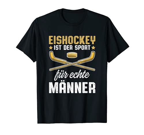 Herren Eishockey Spieler Schlittschuhe an und an den Stock und Puck T-Shirt