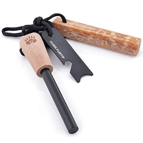 Survival Feuerstein - Feuerstahl XL 10mm - Über 15 000 Anwendungen - Hochwertiges Ferrocerium - Feuerstarter mit Feueranzünder Set für Outdoor, Bushcraft