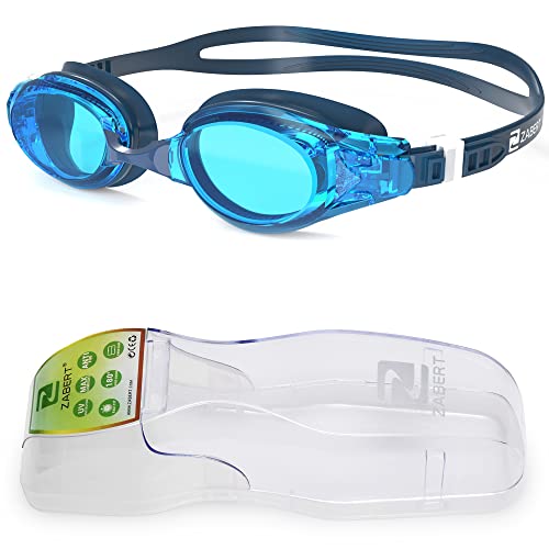 ZABERT Schwimmbrille, W5 Schwimmbrillen für Erwachsene Herren Damen Männer Frauen Kinder 8+ Jahre Schwimmen Brille Antibeschlag UV Schutz Groß Triathlons Wettkämpfe Schwimmbrille Blau Blue