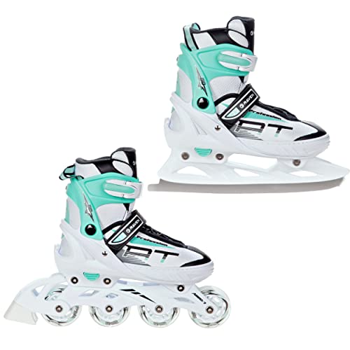 2in1 Schlittschuhe Inline Skates Inliner Raven Profession White/Mint verstellbar (31-35 (20,5cm-23cm))