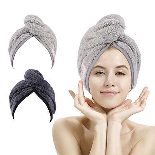 M-bestl Haarhandtuch Turban, Haartrocknungs-Handtuch mit Knöpfen, Mikrofaser-Handtuch, 2er-Pack