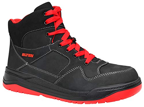 ELTEN Sicherheitsschuhe MAVERICK black-red Mid ESD S3, Herren, Leder, Stahlkappe, leicht, sportlich, Schwarz, Größe: 43