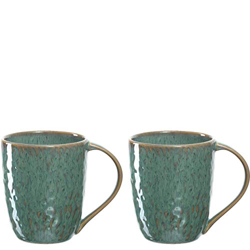 Leonardo Matera Keramik-Tassen 2-er Set, spülmaschinengeeignete Kaffee-Tassen, 2 mikrowellenfeste Tee-Tassen, Becher mit Glasur, grün 430 ml, 026991