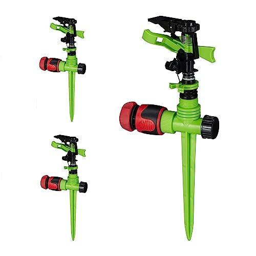 Relaxdays Impulsregner Garten, 3er Set, Bewässerung großer Flächen, 7 m Reichweite, 20-360° Sektorenregner, grün/schwarz