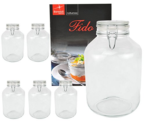 Bormioli Rocco | 6er-Set Einmach-Gläserset FIDO 5L | Vorratsglas rund + Deckel + Bügelverschluss + Dichtring | Einkochen & Konservieren | Einrexen