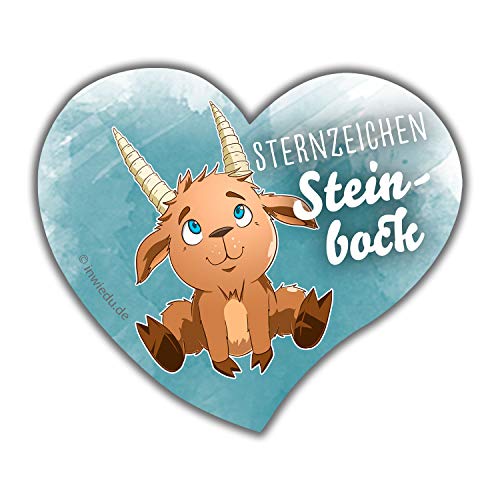 INWIEDU - herzförmiger Magnet-Sticker Sternzeichen Steinbock - Magnetfolie Herz Sticker - 60 x 68 x 1 mm - Kühlschrank Magnet Tafel
