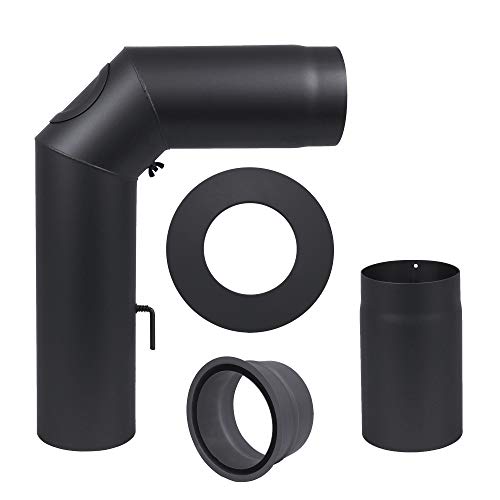Rohr-Set standard schwarz metallic 70cm x 45cm Ø 150 + RL 250mm Kamin Ofen Winkel 90° Abgas Kaminofen mit drosselklappe, Reinigung, Rosette, Muffe Senotherm