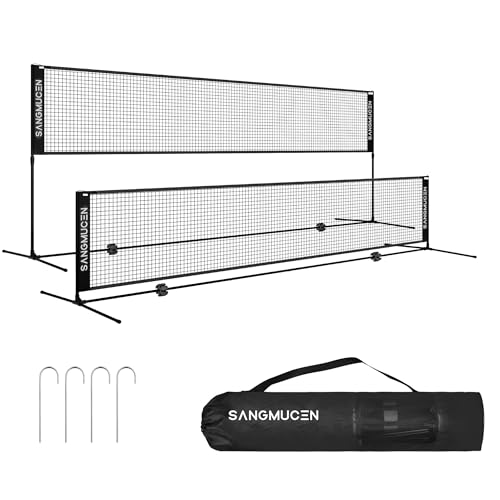 SANGMUCEN 5m Badminton Netz, Volleyballnetz Garten, höhenverstellbare Stangen, tragbares Set, leicht auf- und abbaubar Ideales Sportnetz für Tennis, Badminton oder Volleyball Schwarz TBN005H