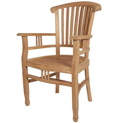 KMH Teak Gartenstuhl Colonial mit Armlehnen im Colonialstil Stuhl aus Teakholz für Balkon Garten Terrasse - Gartenmöbel wetterfest Holzstuhl Outdoor Balkonstuhl Holz Balkon Möbel Stühle Terrasse