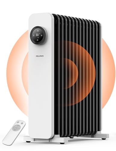PELONIS 13 Rippen Ölradiator 2500W mit Fernbedienung, Mobile Elektroheizung mit Thermostat, 24h Timer, 3 Heizstufen, Heizkörper mit Überhitzungsschutz