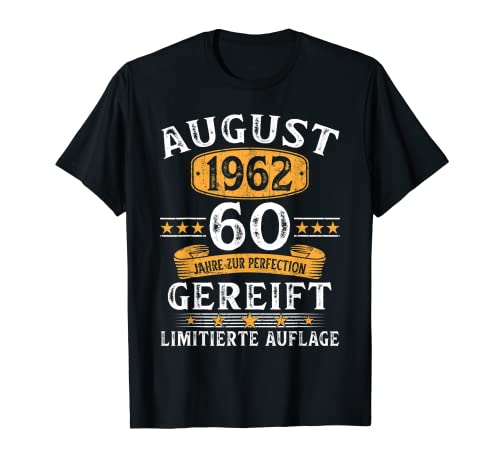 August 1962 Lustige Geschenke Zum 60 Geburtstag Mann Frau T-Shirt