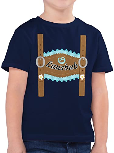 Kinder T-Shirt Jungen - Kompatibel mit Oktoberfest Kinder Trachtenshirt - Lausbub Lederhose - 104 (3/4 Jahre) - Dunkelblau - t Shirt 3 Jahre - F130K