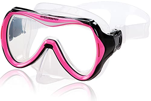 aquazon Maui Junior Medium Schnorchelbrille, Taucherbrille, Schwimmbrille, Tauchmaske für Kinder, Jugendliche von 7-12 Jahren, Tempered Glas, sehr robust, tolle Passform, Farbe:pink Junior