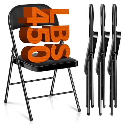 Absead Verbessert Klappstuhl Gepolstert Set aus 4 Klappstühle, Stapelstühle Campingstuhl, Küchenstuhl, Indoor-Outdoor, 204 kg (Schwarz, 4er Set)