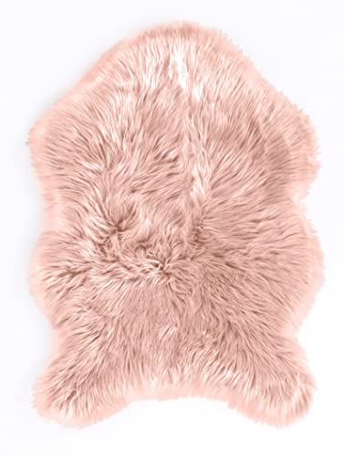 Fellano Kunstfell Teppich 60 x 90 cm, Altrosa rosa | Bettvorleger Fellteppich aus Fellimitat | Öko-Tex Standard 100 | Lammfell Schaffell als Läufer, Stuhl-Sitzkissen Kleiner Teppich