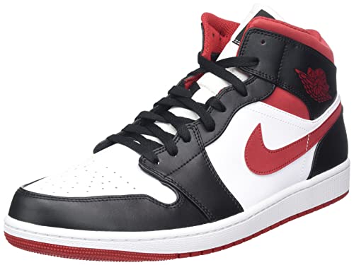 Nike Herren Air Jordan 1 Mid Basketballschuhe, Weiß Gym Rot Black, 43 EU