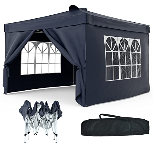 CAMORSA Pavillon 2x2m Wasserdicht Stabil, Faltpavillon mit Seitenteilen Entlüftung, Pop up Höhenverstellbar Faltbar Partyzelt Gartenzelt inklusive Tasche, Heringe und Abspannseile, Dunkelblau