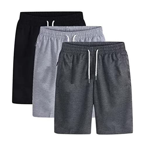 ACMEDE 3 Stücke Herren Sport Shorts Kurze Hosen mit Reißverschlusstaschen Größe S - 4XL Sporthose Kurze Herren Shorts Bermuda Shorts Herren Bequeme Sommer Sport Hose für Männer, 100-200lb