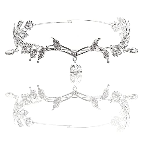 Gloryit Tiara Brautschmuck Kristall,Strass Kristall Braut Tiara Haar Pin Tiaras Stirnband,Strass Kopfband der Frau Blumen und Blätter Krone Haarband