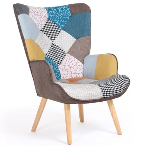 IDMarket Ivar Skandinavischer Sessel aus Stoff, Patchwork, mehrfarbig