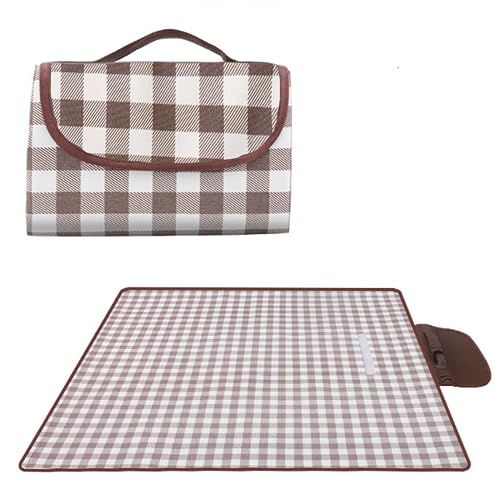 Huhemy Picknickdecke 200 x 200 cm,Picknickdecke Wasserdicht,Faltbare Picnic Blanket Picknickdecken,Stranddecke Picknick Decke mit Tragegriff für Camping,Picknick,Reise. (Braun)