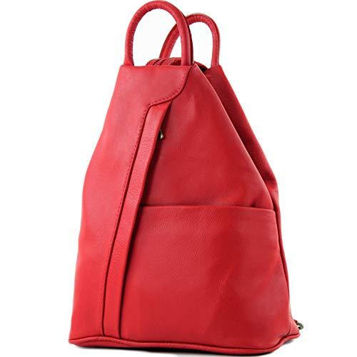 modamoda de - T180 - ital Damen Rucksack Tasche Nappaleder, Farbe:Rot