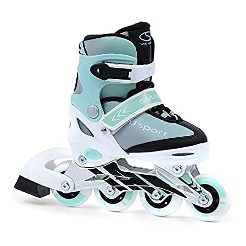 SMJ Kinder Mädchen Inliner Inlineskates Größenverstellbar | 82A Rollen | ABEC7 Carbon Kugellager | Einstellbare Fitness Skates für Kinder | Türkis (S
