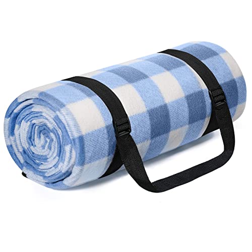 HUTHIM Picknickdecke 200x200 cm, Picknickdecke Wasserdicht Outdoor Wärm Isoliert Wasserdichtem Boden, Faltbar Picknickdecke Waschbar mit Tasche und Schultergurt (Blau-Weiß-Gitter)