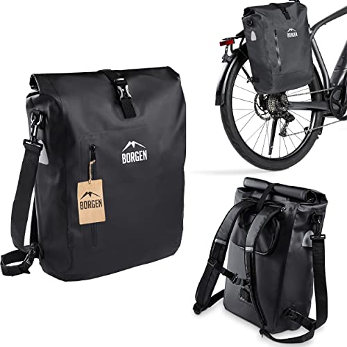 Borgen Fahrradtasche für Gepäckträger 3in1 Fahrrad Rucksack I Gepäckträgertasche I Umhängetasche Kombi Fahrrad Tasche - 100% wasserdicht und reflektierend mit herausnehmbarer Laptoptasche (18L)