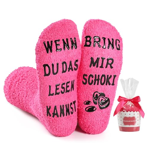BISOUSOX Geschenk für Frauen Mama Oma Lustige Socken Damen Muttertagsgeschenke WENN DU DAS LESEN KANNST BRING MIR SCHOKI Socken 36-40 Komfortabel Stoppersocken Geburtstagsgeschenk für Frauen Mutter