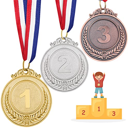 MCSQK Metall Medaillen, 3 Stück Gewinner Medaillen Gold Silber Bronze Medaille für Kinder Sieger Medallien, Olympia Goldmedaillen für Kindergeburtstag Party Spiele Sports Wettbewerbe Auszeichnungen
