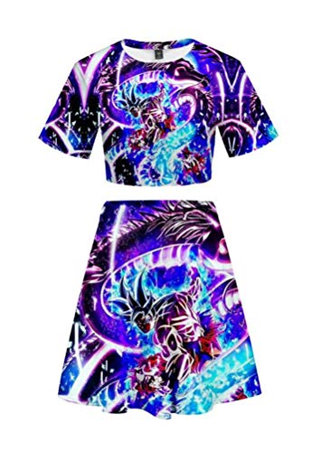WANHONGYUE Anime Dragon Ball Z Goku 3D Druck T-Shirt und Mini Rock Damen Mädchen Crop Top und Skirt Zweiteiler Anzug Set 1048/3 M