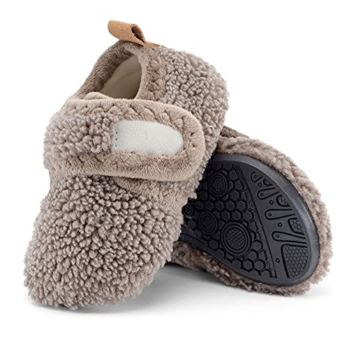 LACOFIA Baby Jungen Mädchen Winter Socken Hausschuhe Kleinkind Pantoffel Warm Kinder rutschfeste Slippers Braun 27/28