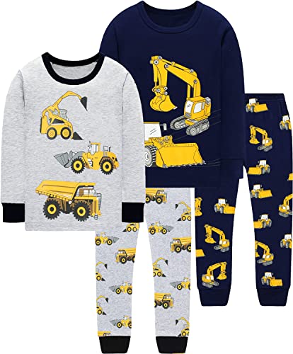 EULLA Kinder Jungen Schlafanzug Langarm Baumwolle Winter Pyjama Set Traktor Bagger Zweiteiliger Nachtwäsche 5 Jahre alt Größe 110 K-Double Pack Traktor Bagger Set DE 110