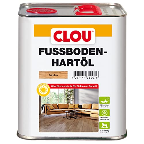 CLOU Fußboden-Hartöl, Parkettöl zur Pflege und Holzpolitur von Holz-Oberflächen wie Parkett, Dielen, Treppen und Möbel, farblos, 3 Liter