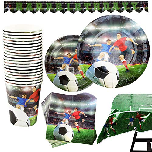 Kompanion 102-teiliges Fußball Party Set mit Banner, Tellern, Tassen, Servietten, Tischtüchern, für 25 Personen