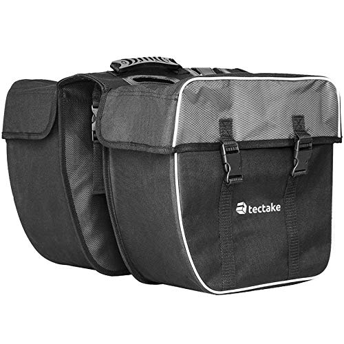 TecTake 401616 Gepäckträgertasche für Fahrrad, 35 L, Fahrradtasche für den Gepäckträger, wasserabweisendes PVC, Doppeltasche mit Reflektorstreifen und Tragegriff