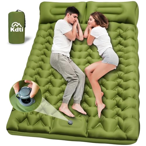Camping Isomatte Selbstaufblasend für 2 Personen, Ultraleicht Luftmatratze mit integrierten Kopfkissen, Kleines Packmass Aufblasbare Matratze, Fußpresse Pumpe, Faltbar Campingmatratze